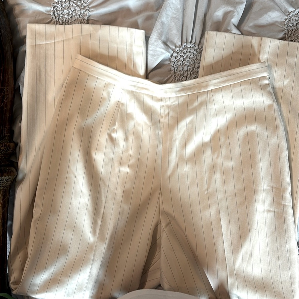 Cream and gray striped fully line pants. Size 10 petite.
